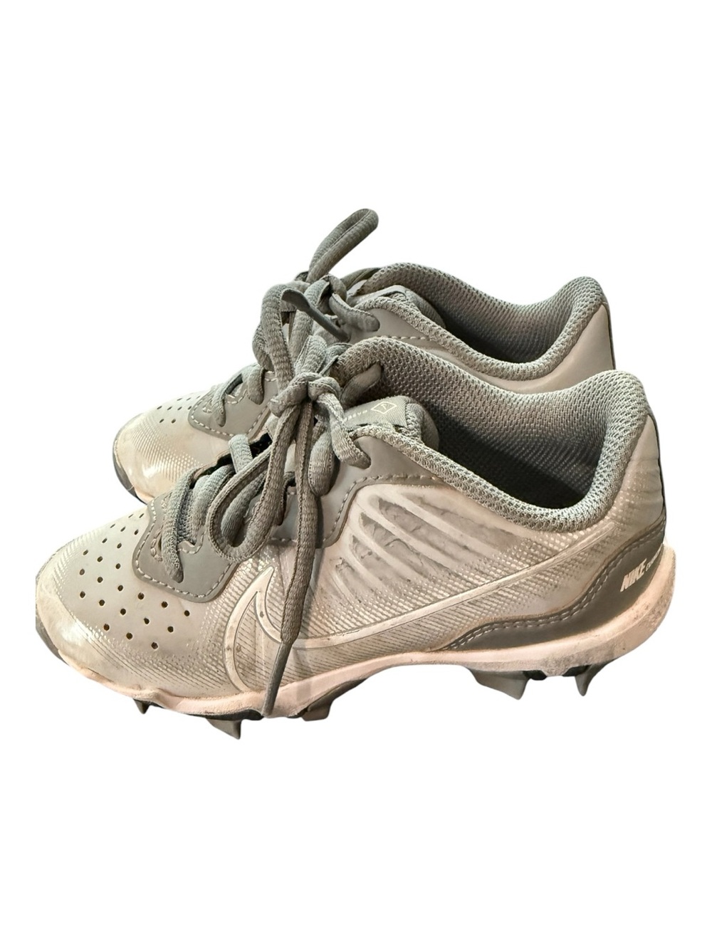 Nike Diamond Fastflex Baseball Cleats Youth Size 11C Gray White Molded